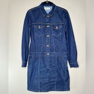 Madewell dark wash denim jean jumper button dress women’s size small